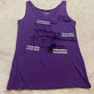 New York & company purple sleeveless top with ruffles and silver studs
